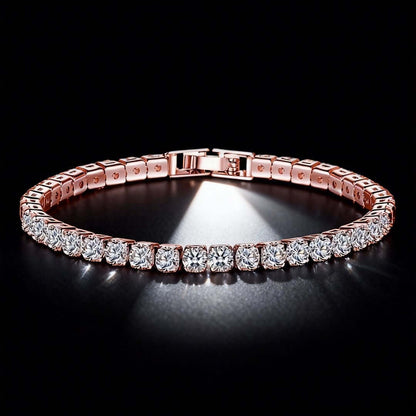 Sparkling Tennis Chain Bracelet, 14K Gold Plated Cubic Zirconia Wristband, Dainty Unisex Jewelry For Wedding, Party &amp; Daily Wear