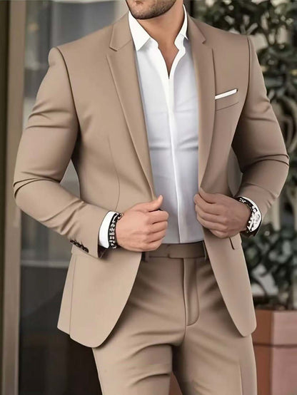 Elegant Banquet Gown Slim-Fit Fashionable Suit And Trousers For Men Khaki