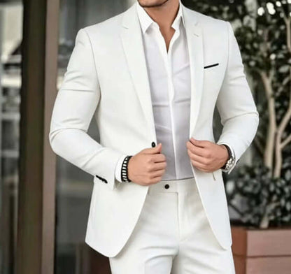 Elegant Banquet Gown Slim-Fit Fashionable Suit And Trousers For Men White