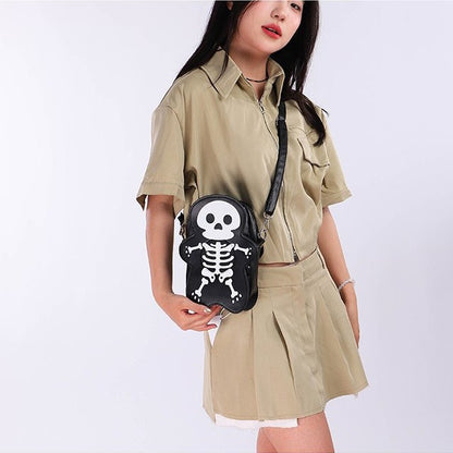 Halloween Skull Shoulder Bag Y2K Fashion Funny Cute Messenger Crossbody Bags Women Small Phone Bag Black