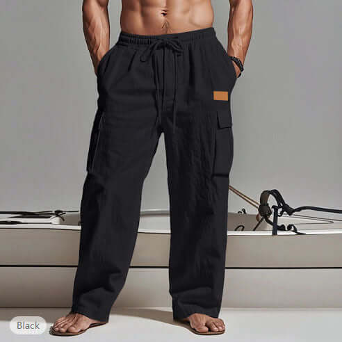 American-style Mens Cotton-linen Four-season Thin Breathable Workwear With Multiple Pockets Black