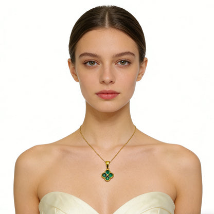 fashion gold necklace Green 4 Leaf Clover 24K Gold Necklace For Women