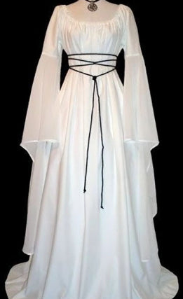 Halloween Long Sleeve Round Collar Belt Irregular Ladies Dress Halloween Witch Costume White 3XL