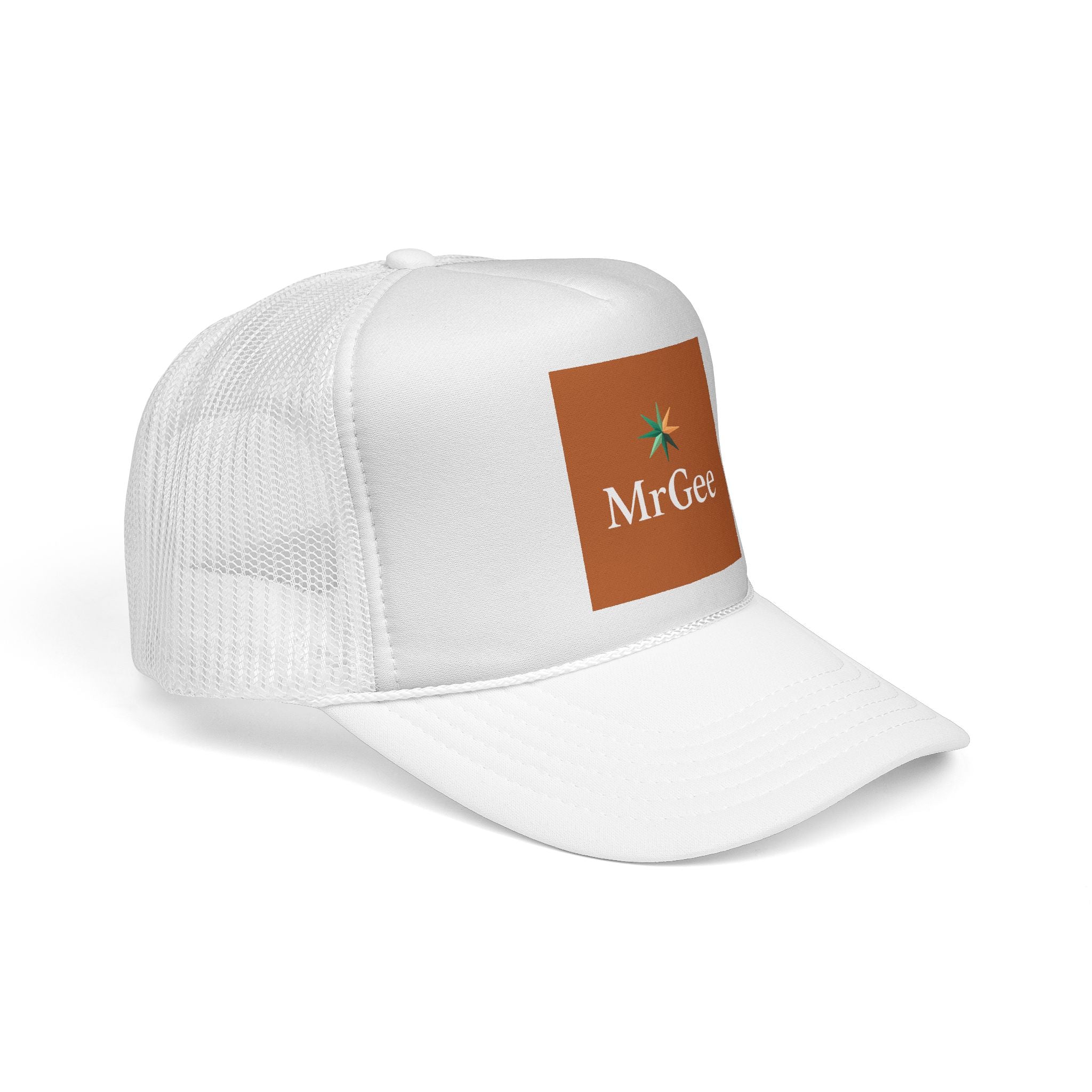 MrGee Logo Trucker Cap — Retro Starburst Patch Hat