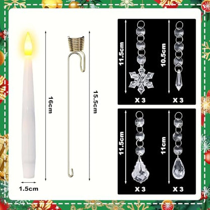 12pcsChristmas Tree Candle Flameless Taper Window With HookAcrylic Pendant Design, Taper Window Candle, Spring Hook Attached, Indoor Holiday Decor, Flameless Safe