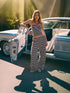 Printed Striped Tube Top And Pants Set Dark Coffee Stripes