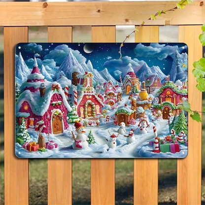 CIFbuy 1pc Christmas Winter Wonderland Tinplate Painting, Painting, Snow Houses Wall Art 8x12 IkTinplate, IkTinplate