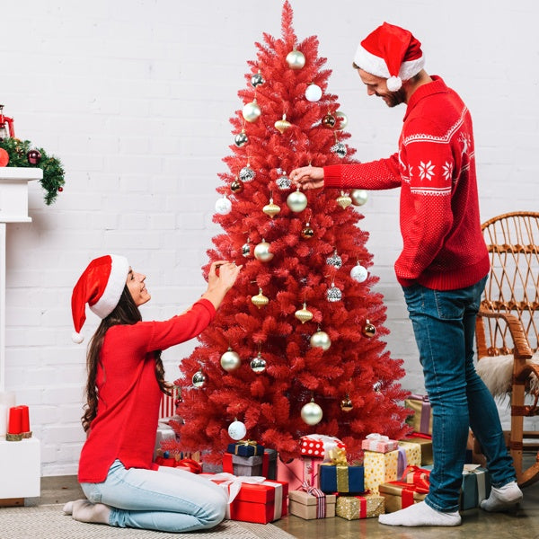 Artificial 5-foot Red Christmas Tree, 624 PVC Mixed Tips, High-Quality Hinges And Foldable Base Christmas Decoration