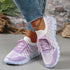 Colorblock Plaid Lace-Up Flyknit Sneakers Ins Mesh Casual Shoes Purple