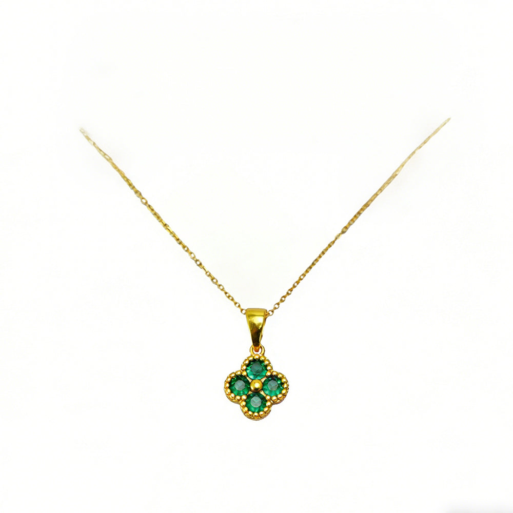 fashion gold necklace Green 4 Leaf Clover 24K Gold Necklace For Women