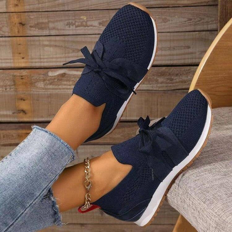 comfortable flats for women New Lace Up Mesh Flats Shoes For Women Dark Blue