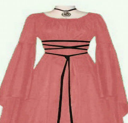 Halloween Long Sleeve Round Collar Belt Irregular Ladies Dress Halloween Witch Costume PINK XL