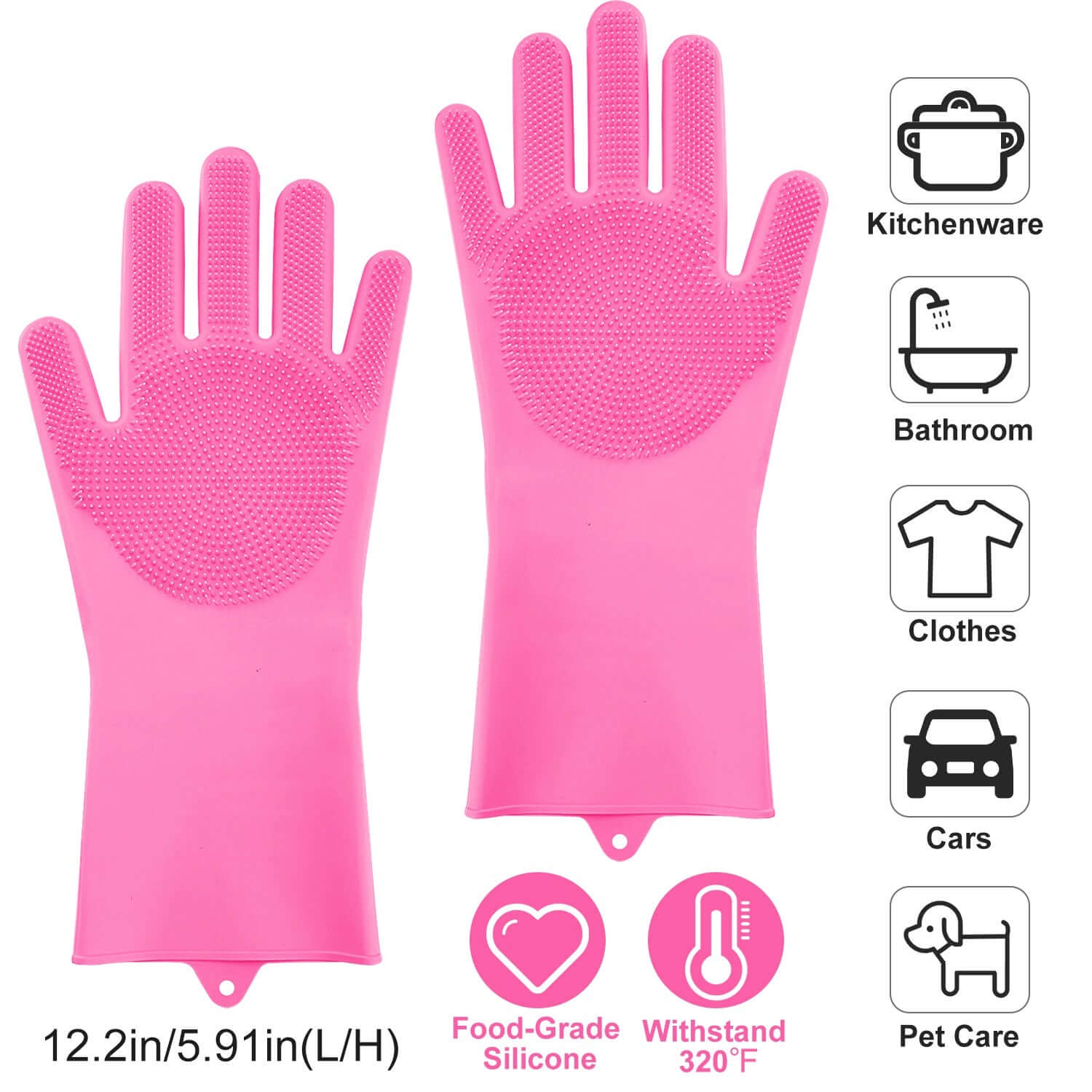 1 Pair Silicone Brush Dishwashing Gloves Cleaning Sponge Pet Scrubber Heat Resistant Wash Gloves