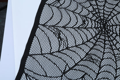 Halloween Decoration Black Lace Spiderweb Fireplace Mantle Scarf Cover Festive Party Supplies Fireplace Scarf 96 X 18 Inch For Halloween Christmas Party Door Window Decoration