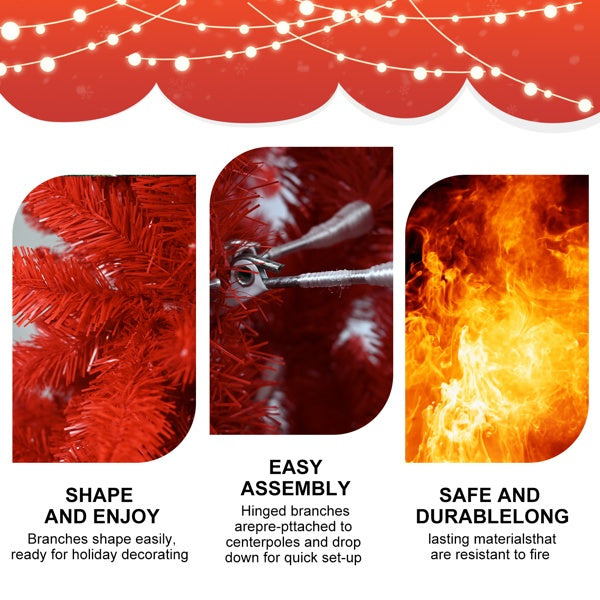 Artificial 5-foot Red Christmas Tree, 624 PVC Mixed Tips, High-Quality Hinges And Foldable Base Christmas Decoration