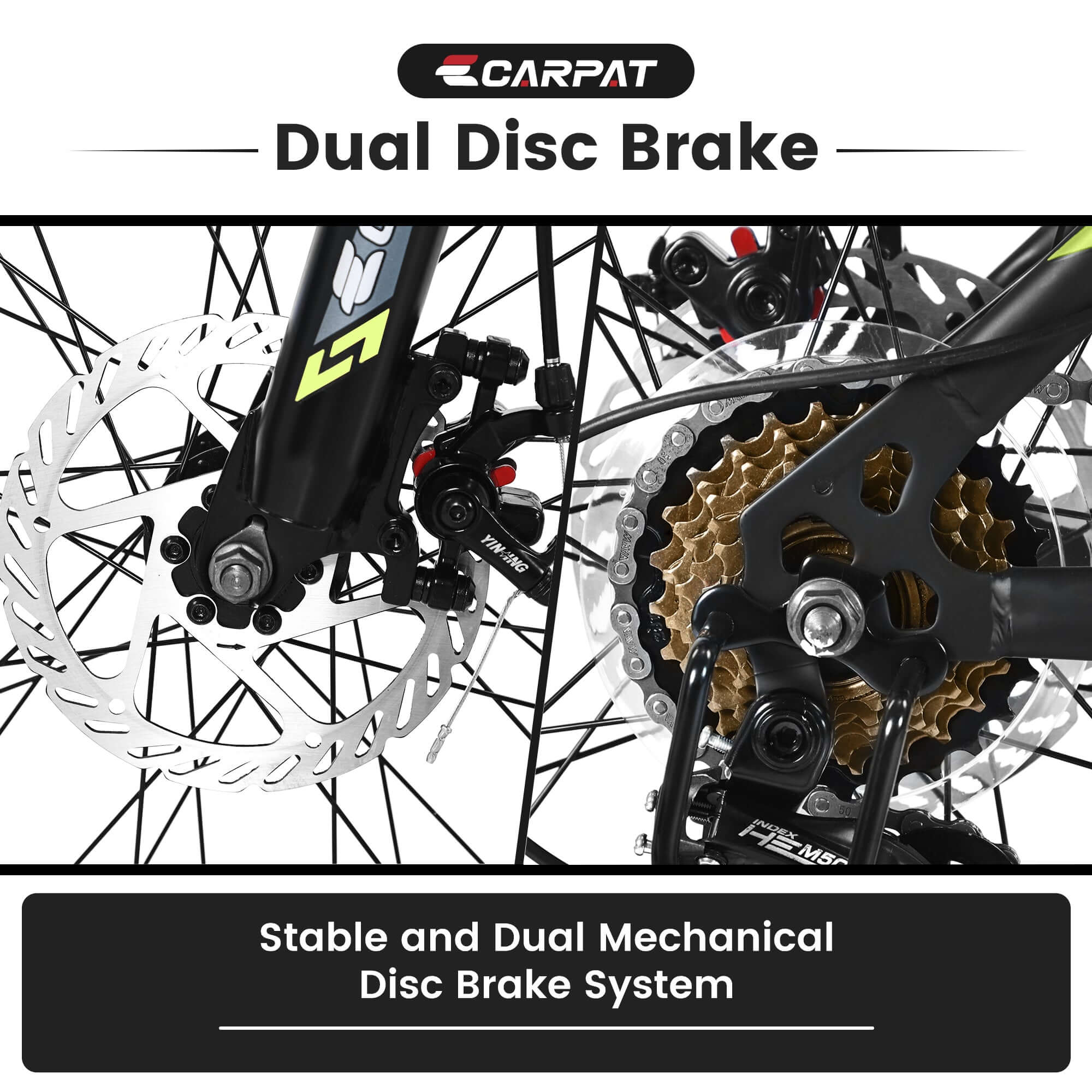 Durable mountain bike featuring a stable dual disc brake system for enhanced safety and performance.