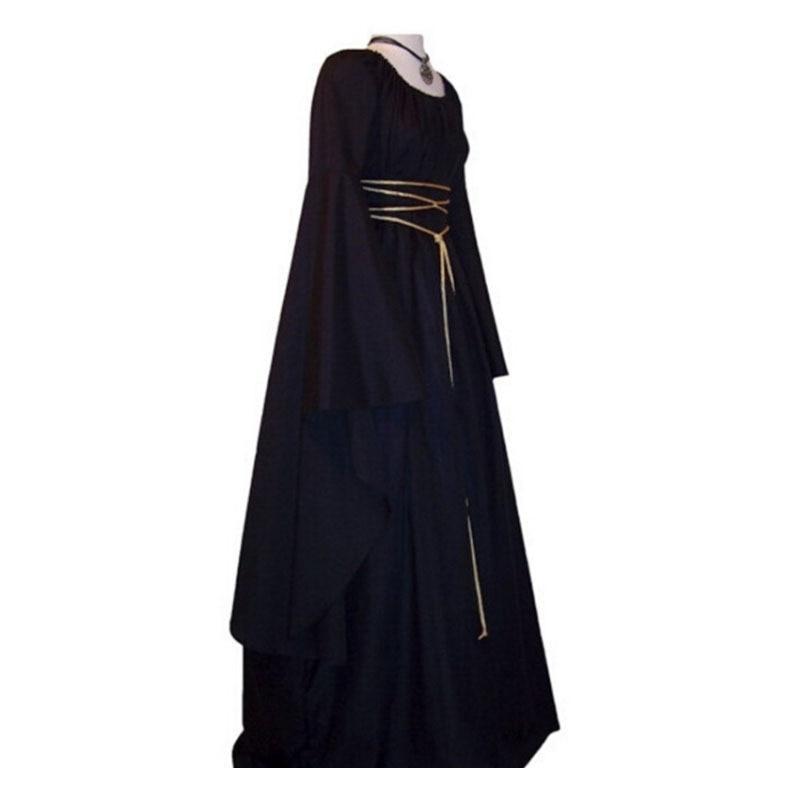 Halloween Long Sleeve Round Collar Belt Irregular Ladies Dress Halloween Witch Costume Navy Blue