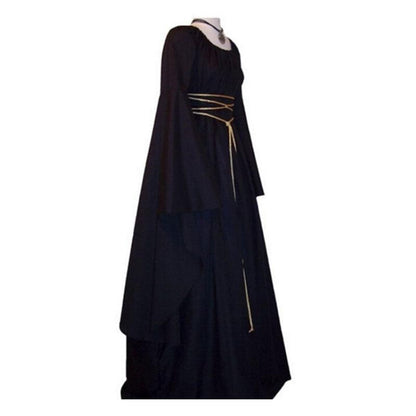 Halloween Long Sleeve Round Collar Belt Irregular Ladies Dress Halloween Witch Costume Navy Blue