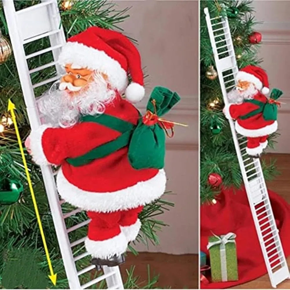 Christmas Electric Climbing Santa with Music &amp; LED Light, Electric Climbing Ladder Santa Claus Doll for Xmas Tree Decorations Hanging Christmas Ornaments Tree Decor Holiday Party Gift Christmas B white