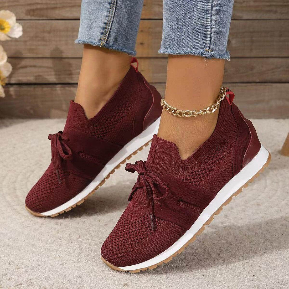 comfortable flats for women New Lace Up Mesh Flats Shoes For Women Red