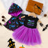 Little Girls 2Pcs Halloween Outfits Sleeveless Tulle Dress With Hooded Cloak Set Clothes Black