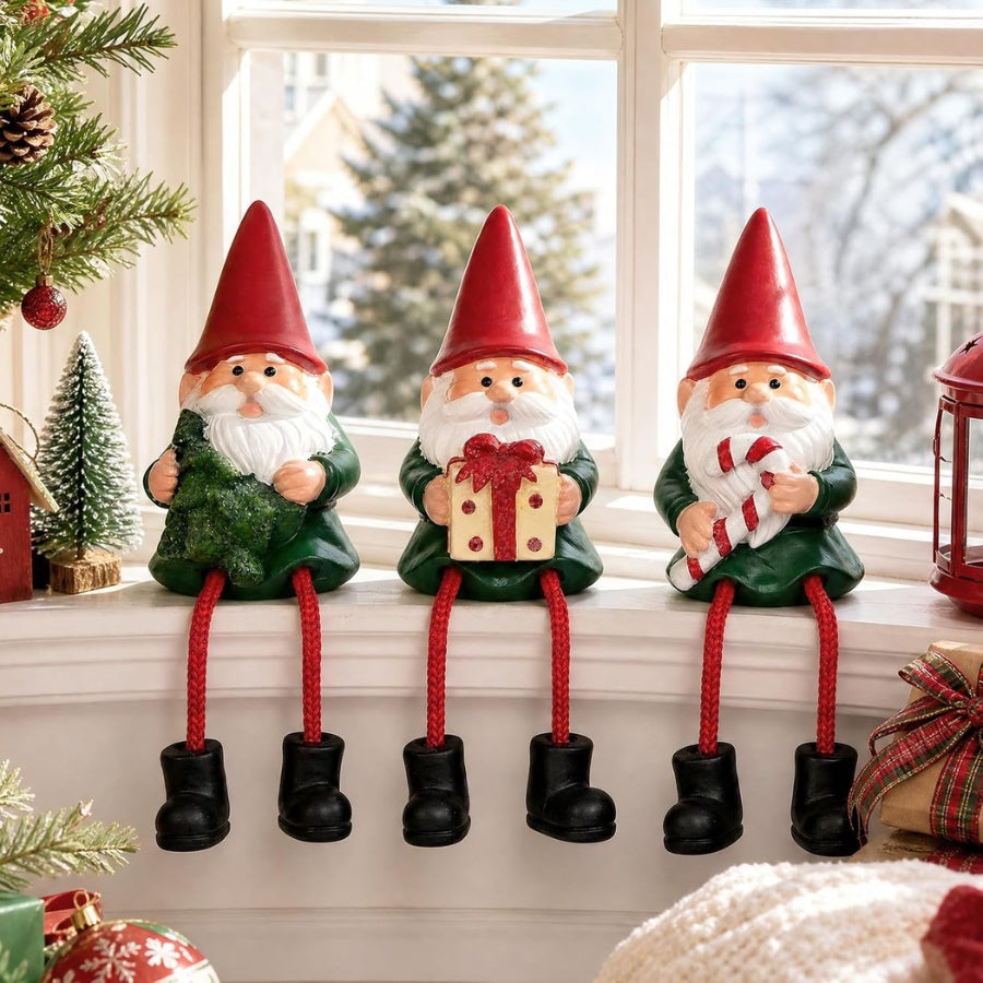 Christmas Gnome Decorations, Shelf Sitter Figurines With Dangling Legs ,3Pcs Christmas RED