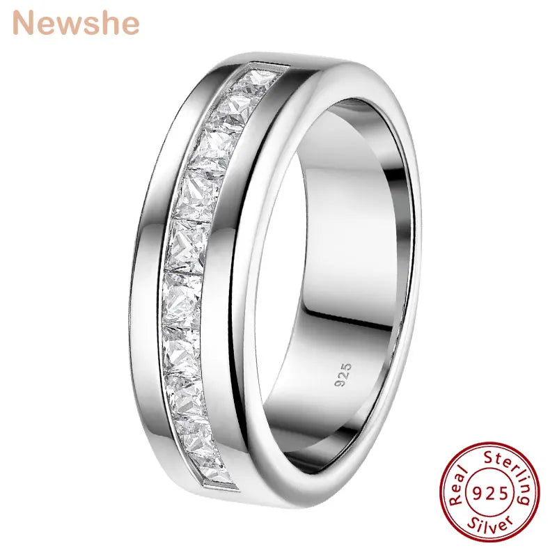 925 Sterling Silver Moissanite Mens Wedding Band 