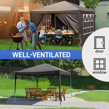 4 Sides Pergola 10x10ft Black, 4 Sides Pergola, PE Cloth