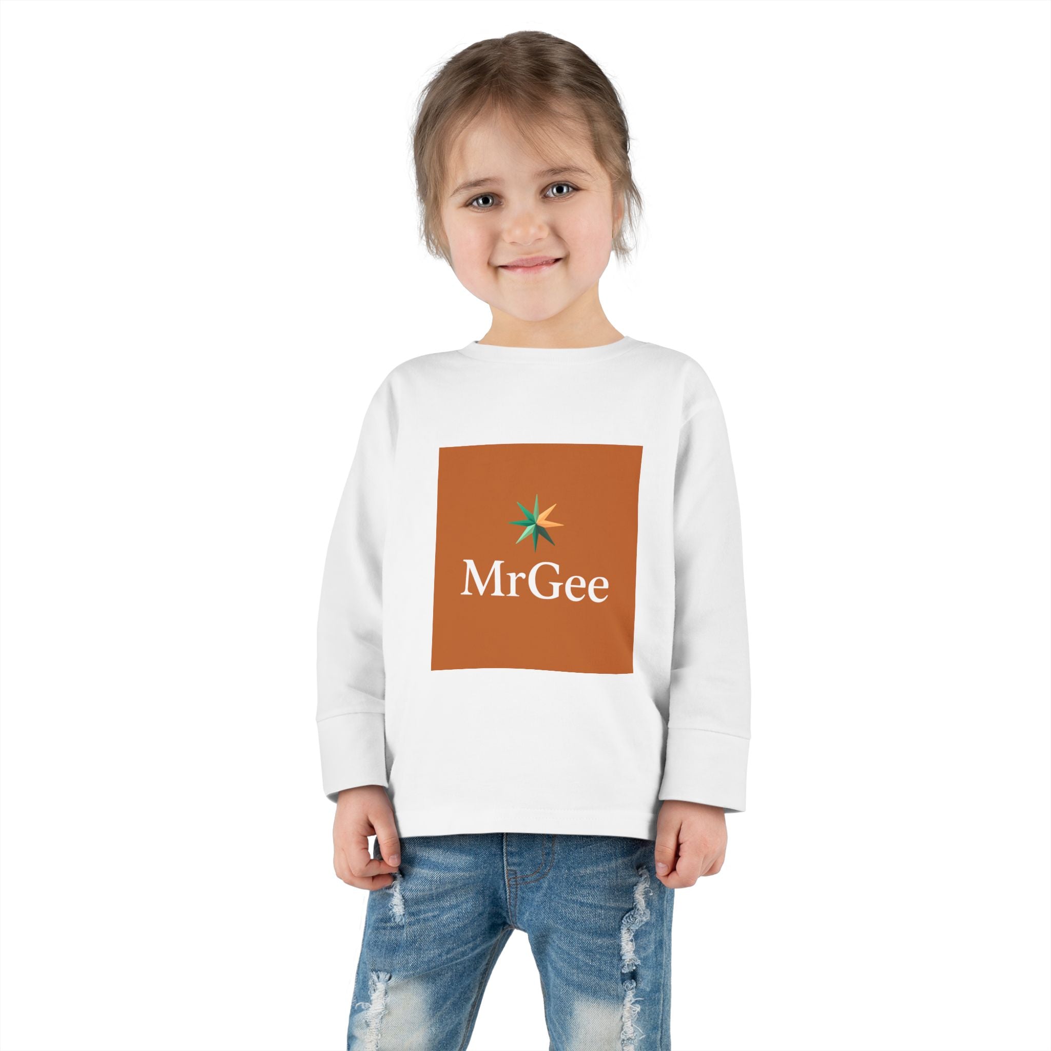 Toddler Long Sleeve Tee — 'MrGee' Logo Square Graphic Kids Shirt