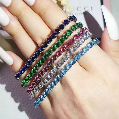 Sparkling Tennis Chain Bracelet, 14K Gold Plated Cubic Zirconia Wristband, Dainty Unisex Jewelry For Wedding, Party &amp; Daily Wear