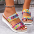 Fashion Wavy Pattern Woven Sandals Summer Casual Ethnic Style Slippers Linen Bottom Wide Strap Wedges Shoes For Women Colorful