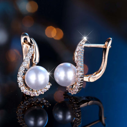 Fashionable gold earrings Champagne Gold Pearl