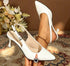 Shiny Pointed Back Buckle High-heeled Shoes With Feminine Temperament, Wine Glasses, Sandals, Dating Parties, Commuting, Slim Heels White