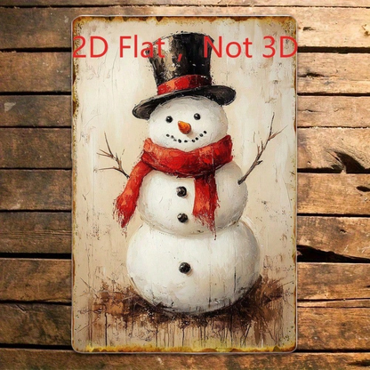 CIFbuy Vintage Oil Painting Style Christmas Snowman Tin Sign, Tin Sign, Retro Art 8x12 Decor IkChristmas