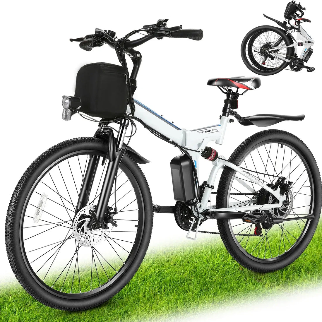 Folding Electric Bike for Adults 20 MPH Electric Bike 26" for Adult White United States 21