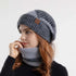 2pcs Knitted Hat With Scarf Two-color Thick Warm Earflaps Wool Scarf Two Tone Gray