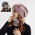 2pcs Knitted Hat With Scarf Two-color Thick Warm Earflaps Wool Scarf