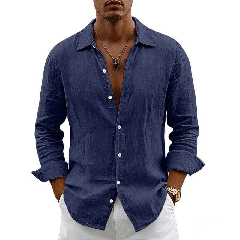 casual linen shirt Loose-fit Cardigan With A Lapel Collar