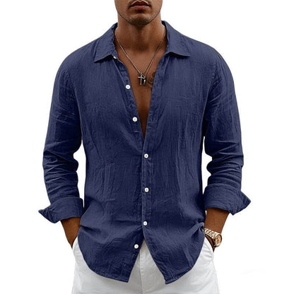 casual linen shirt Loose-fit Cardigan With A Lapel Collar