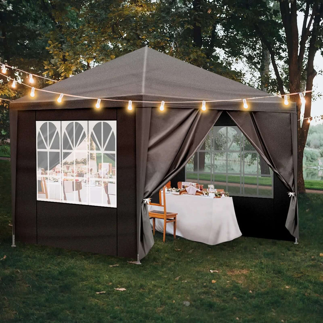 4 Sides Pergola 10x10ft Black, 4 Sides Pergola, PE Cloth