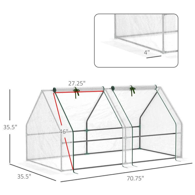 Portable Mini Greenhouse, Outdoor Garden With Large Zipper Doors And Water UV PE Cover White
