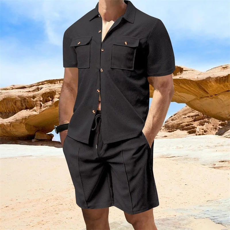 Mens Summer Short Sleeve Button Up Shirt