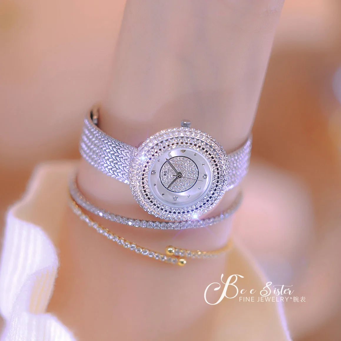 Luxury women's watches featuring a silver stainless steel band and sparkling design, ideal for stylish women.