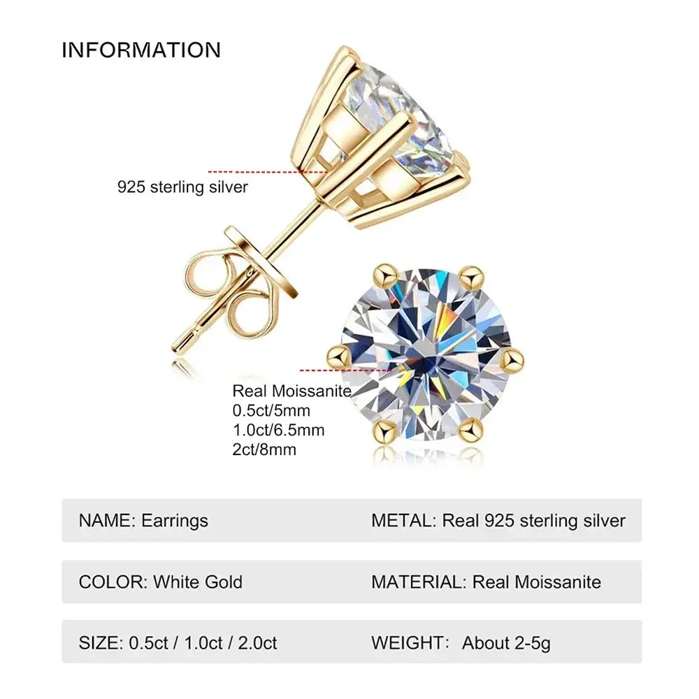 Diamond Stud Earrings 0.5-2ct Moissanite Diamond Stud Earrings