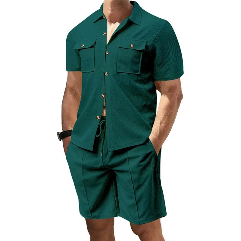 Mens Summer Short Sleeve Button Up Shirt