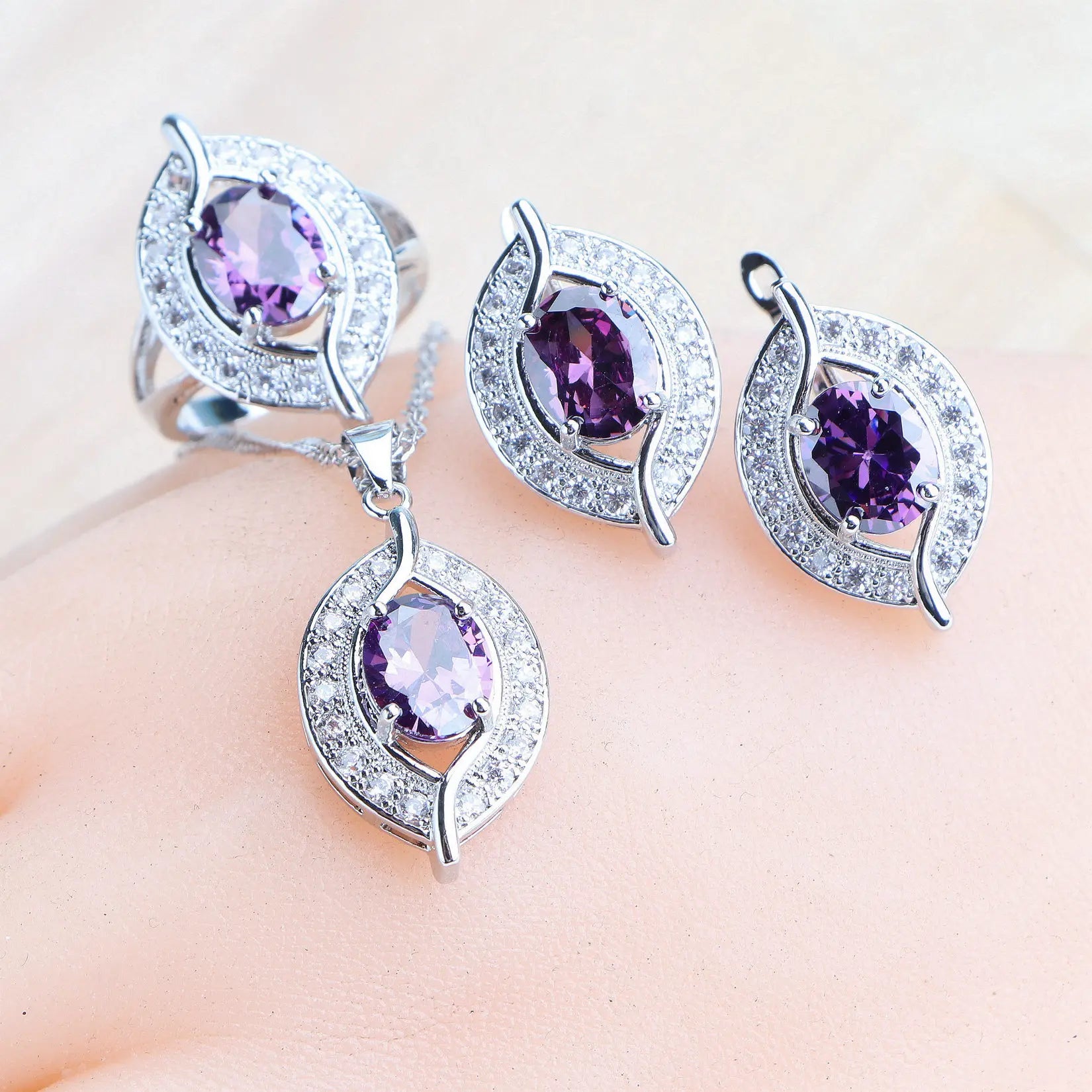 Purple Zircon Silver 925 Jewelry Sets