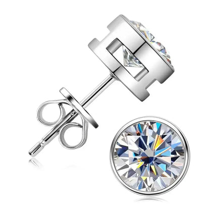 Diamond Stud Earrings 0.5-2ct Moissanite Diamond Stud Earrings Round Silver
