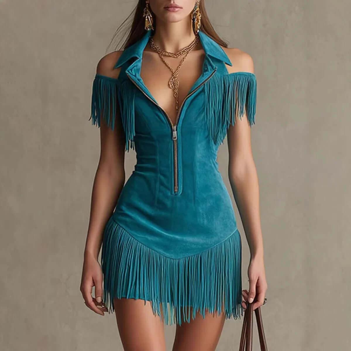 Off-Shoulder Dress Retro Suede