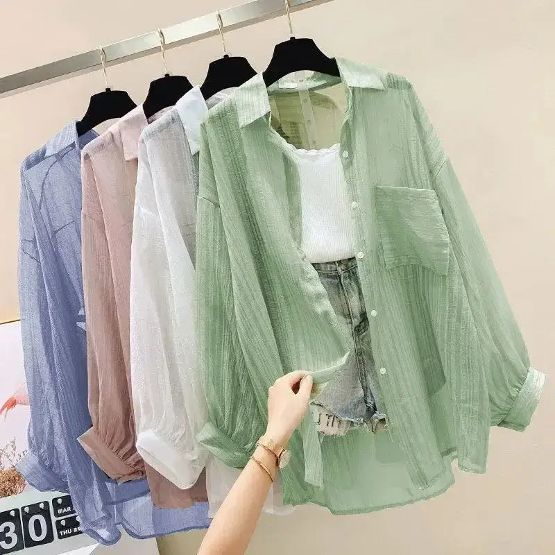 Chiffon Blouse Summer Sunscreen Shirt Perspective Thin Chiffon