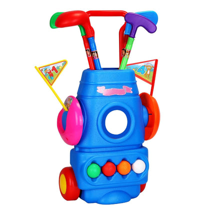 Toddler Golf Set for kids With 4 Balls 4 Clubs 2 Holes 2 Flags Golf Cart Blue